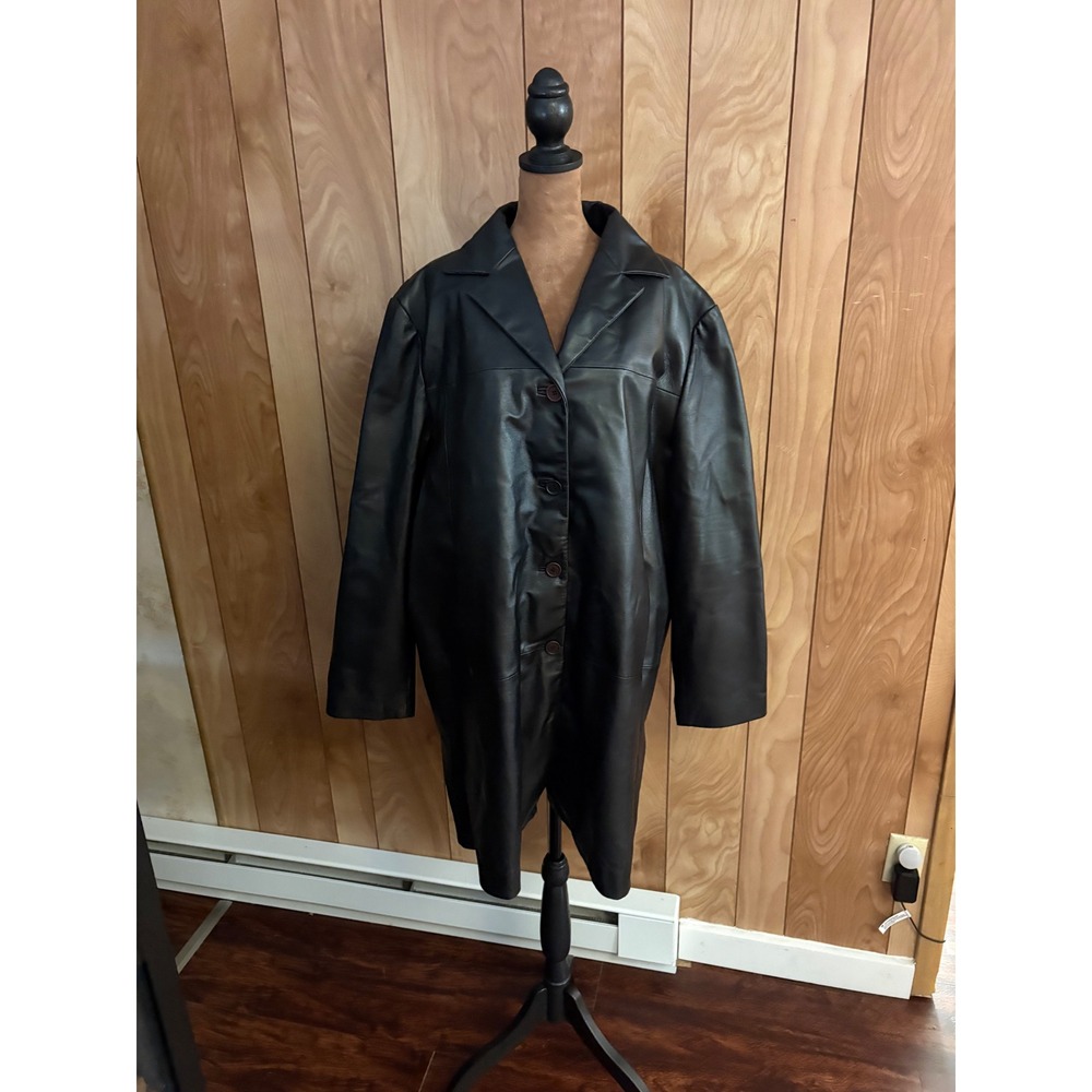 Seventh‎ Avenue Womens 2XL Black Leather Car Coat Jacket Zip Out Liner RN 20849